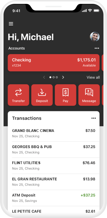 Digital Banking home screen on a mobile device