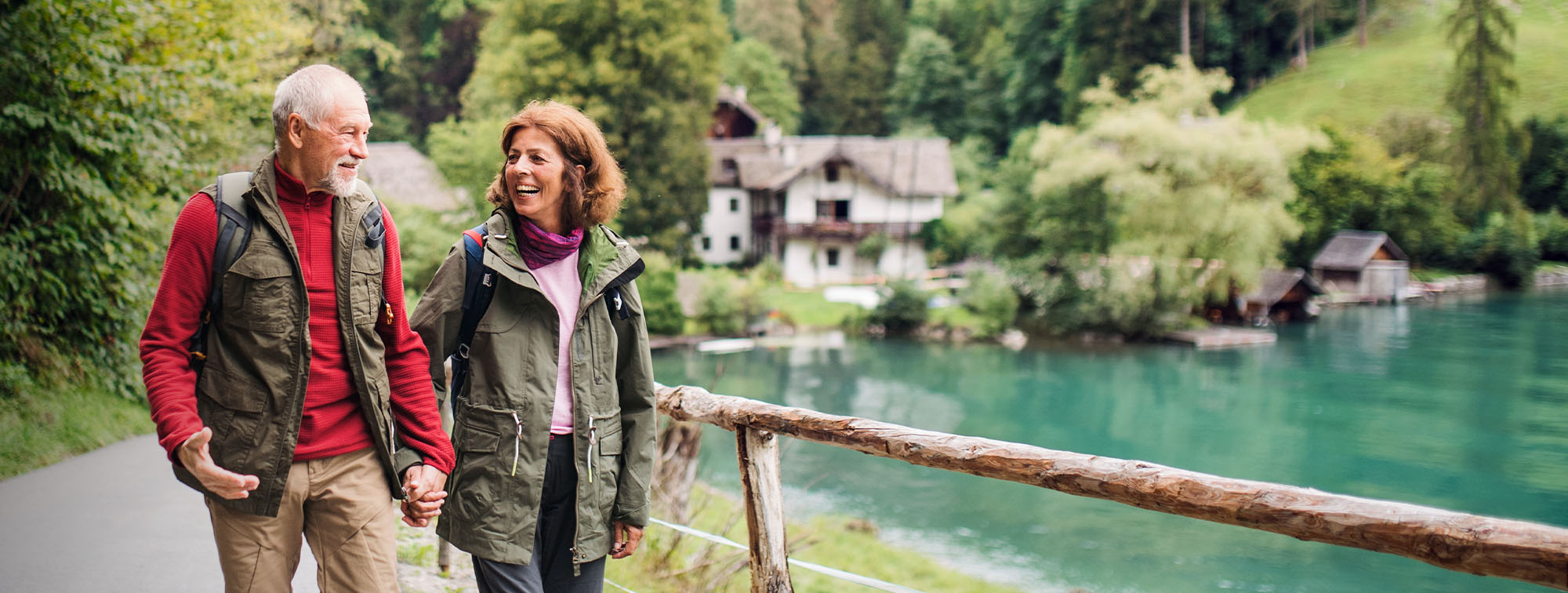 Retired couple on a nature walk