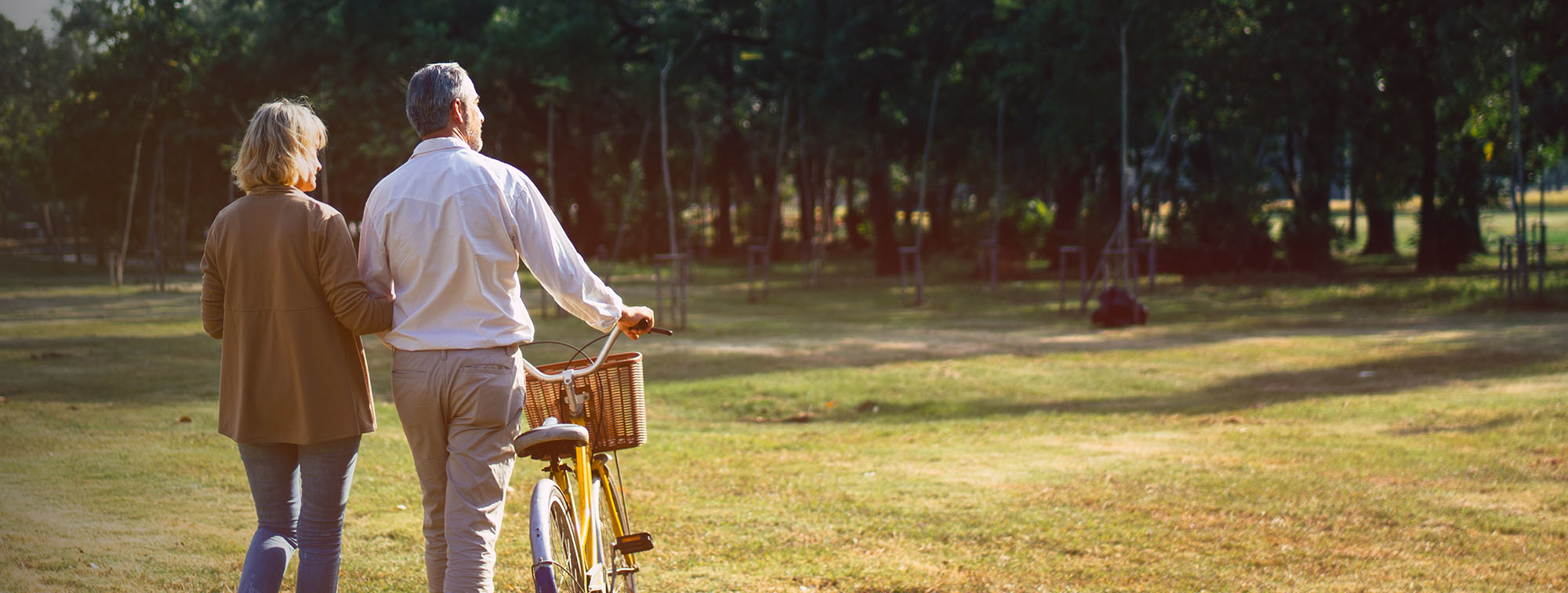 Couple walking in a park