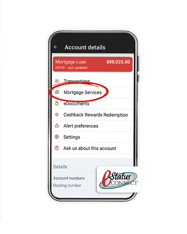 Mortgage Services tab on Digital Banking mobile device