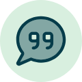 an icon of quote marks in a text bubble