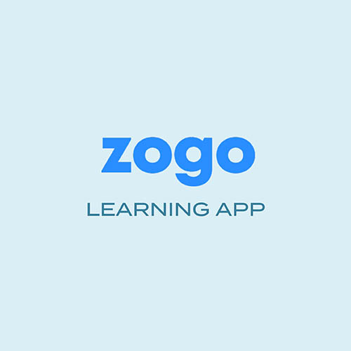 blue icon with phone learning app zogo