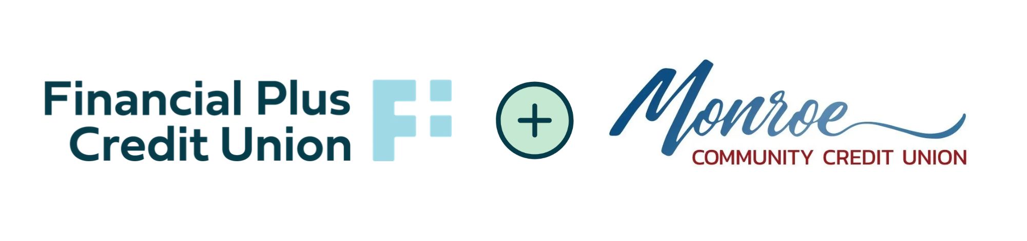 the logos of Financial Plus Credit Union and Monroe Community Credit Union
