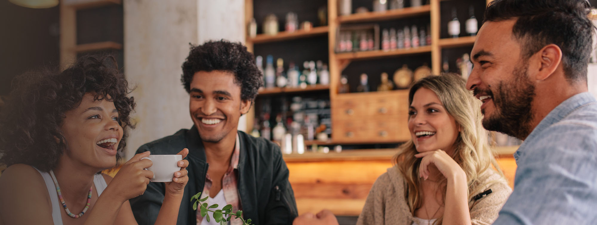 People chatting at a café